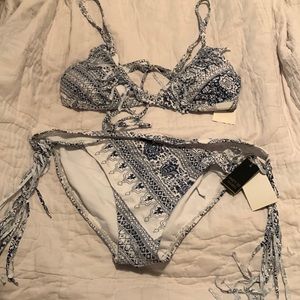 Blue and white nwt lg ninety degrees bikini